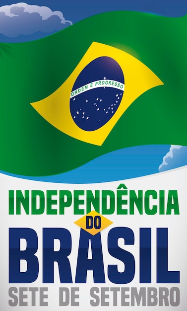 Vetor bandeira brasileira balançando no céu durante o dia da independência do brasil, em 7 de setembro