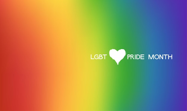 Bandeira colorida do mês do orgulho LGBT Fundo abstrato da cor do arco-íris com espaço de cópia Mês do orgulho do logotipo da bandeira vetorial com coração do arco-íris Símbolo do apoio de junho do mês do orgulho Isolado no fundo branco