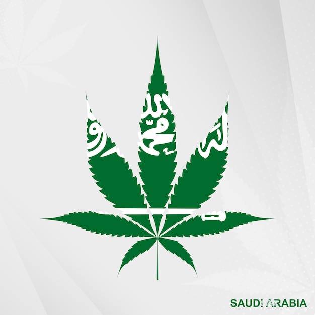 Bandeira da arábia saudita em forma de folha de maconha o conceito de legalização cannabis na arábia saudita