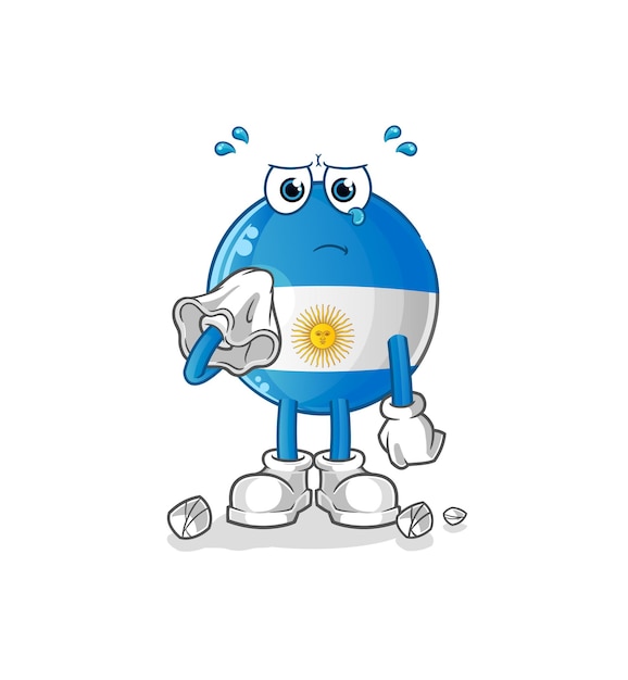 Vetor bandeira da argentina chora com um lenço de papel. vetor mascote dos desenhos animados