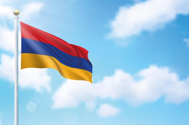 Bandeira da Armênia no fundo do céu Modelo para design de cartaz do dia da independência