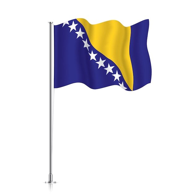 Bandeira da Bósnia-Herzegovina acenando em um mastro metálico