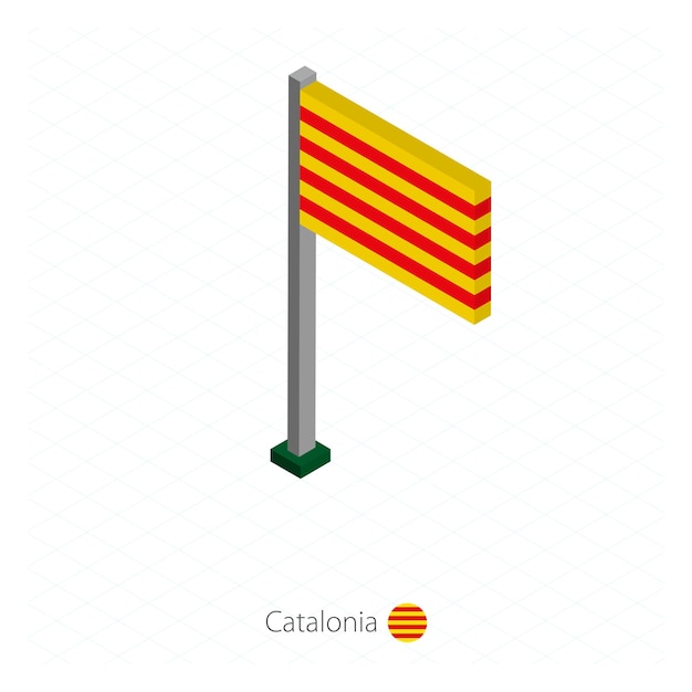 Bandeira da catalunha no mastro em dimensão isométrica ilustração vetorial de fundo azul isométrico