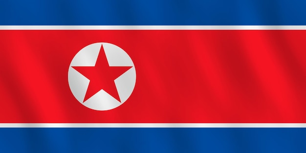 Bandeira da Coreia do Norte com efeito ondulado, proporção oficial.
