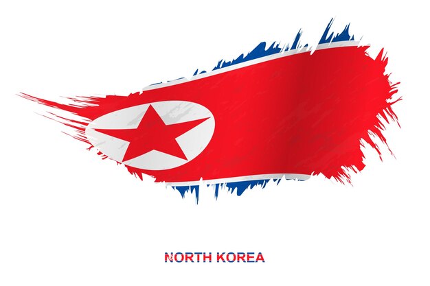 Bandeira da coreia do norte em estilo grunge com efeito de ondulação, bandeira de pincelada de vetor grunge.