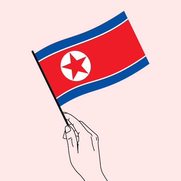 Bandeira da coreia do norte na mão com estilo de arte de linha bandeira da coreia do norte ilustração vetorial
