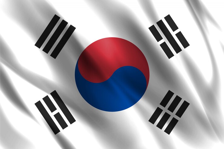 Vetor bandeira da coreia do sul flutuando fundo de seda