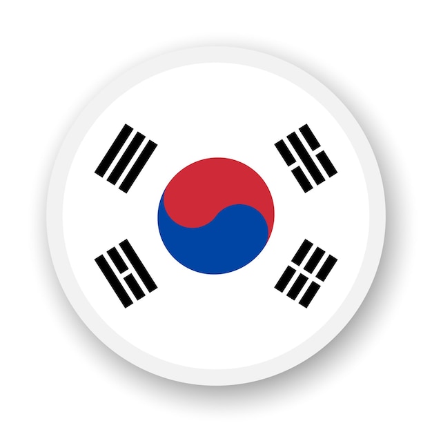 Bandeira da Coreia do Sul ícone plano Elemento vetorial redondo com sombra embaixo