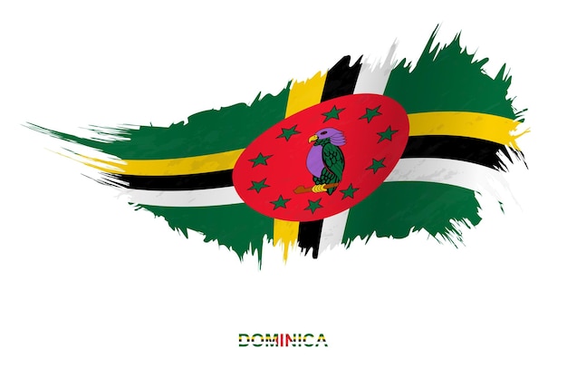 Bandeira da dominica em estilo grunge com efeito de ondulação, bandeira de pincelada do vetor grunge.