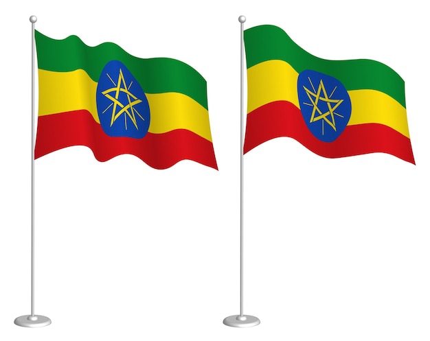 bandeira da etiópia no mastro da bandeira balançando no vento elemento de design de férias ponto de verificação para símbolos de mapa vetor isolado em fundo branco