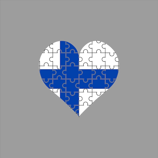 Bandeira da Finlândia em forma de quebra-cabeça de coração em fundo cinza