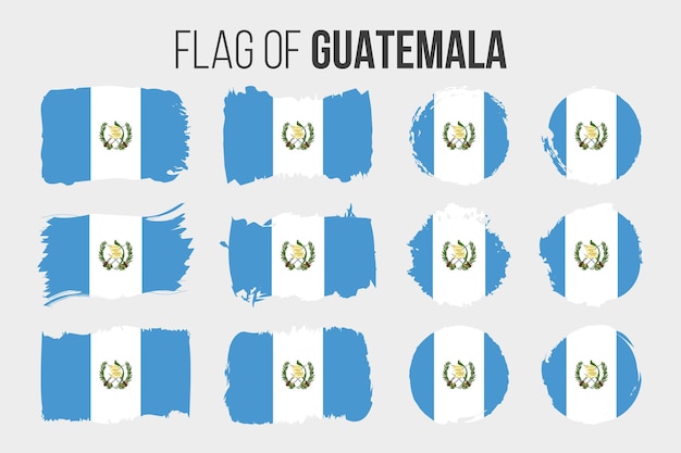 Bandeira da guatemala ilustração pincelada e bandeiras grunge da guatemala isoladas em branco