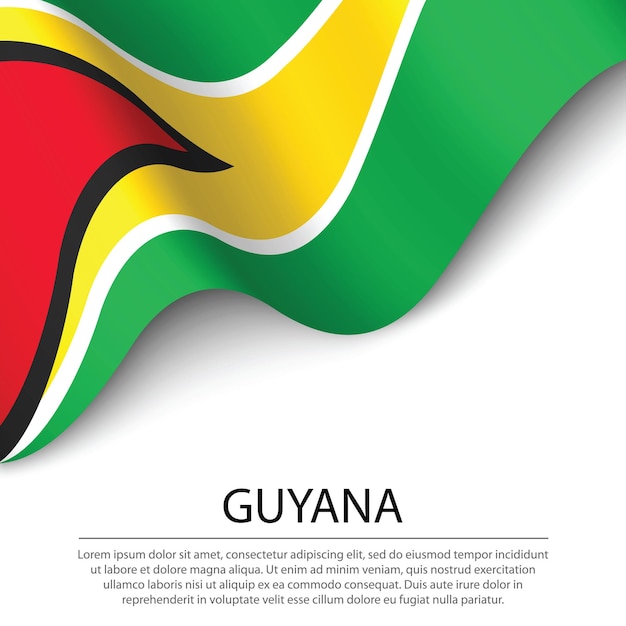 Bandeira da guiana em fundo branco. modelo de vetor de banner ou fita para o dia da independência