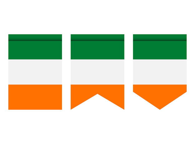 Bandeira da irlanda ou flâmula isolada no fundo branco. ícone de bandeira galhardete.