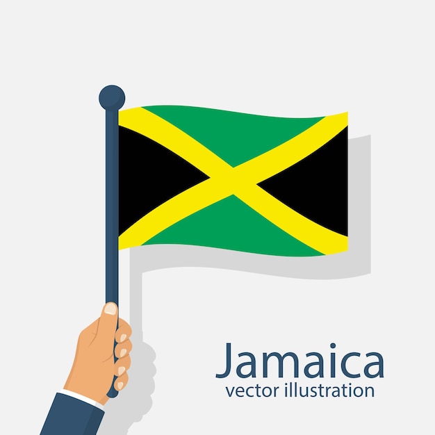 Bandeira da jamaica segurando na mão homem feliz dia da independência 6 de agosto ilustração vetorial design plano isolado no fundo branco celebração um evento do ano símbolos nacionais