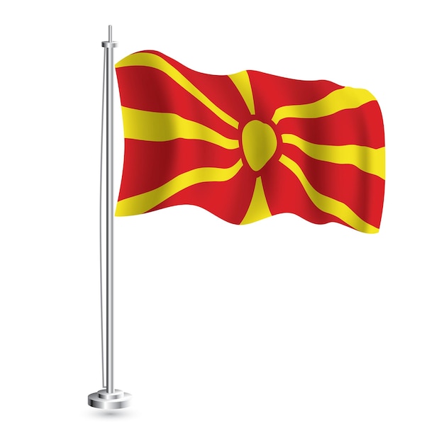 Bandeira da macedônia do norte isolada bandeira de onda realista do país da macedônia do norte no mastro