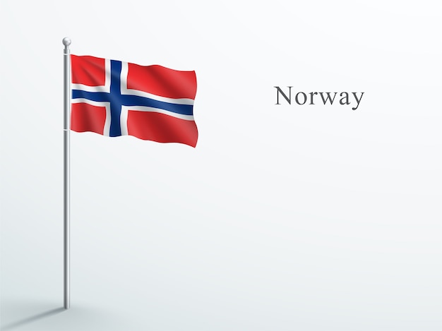 Bandeira da noruega elemento 3d acenando no mastro de aço