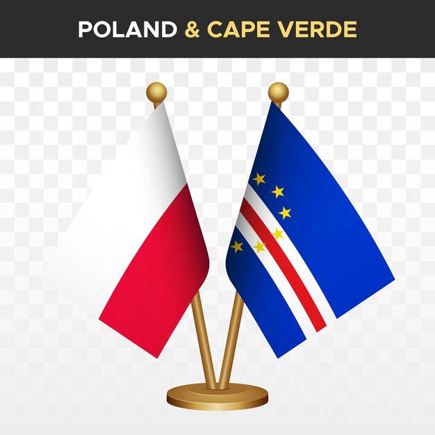 Bandeira da polônia contra cabo verde bandeira de mesa de pé 3d ilustração vetorial da polônia