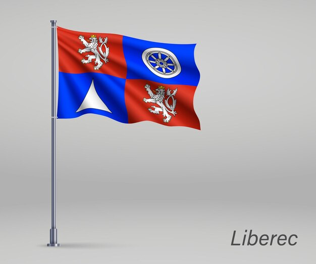 Vetor bandeira da região de liberec da república checa no mastro da bandeira modelo para design de cartaz do dia da independência