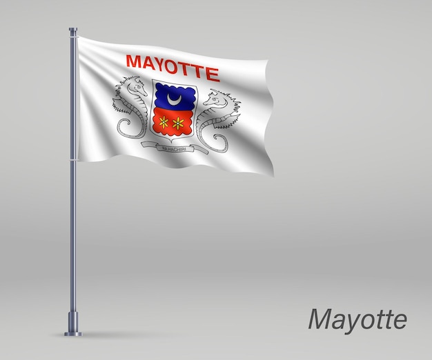 Bandeira da região de Mayotte da França no mastro da bandeira Modelo para design de cartaz do dia da independência