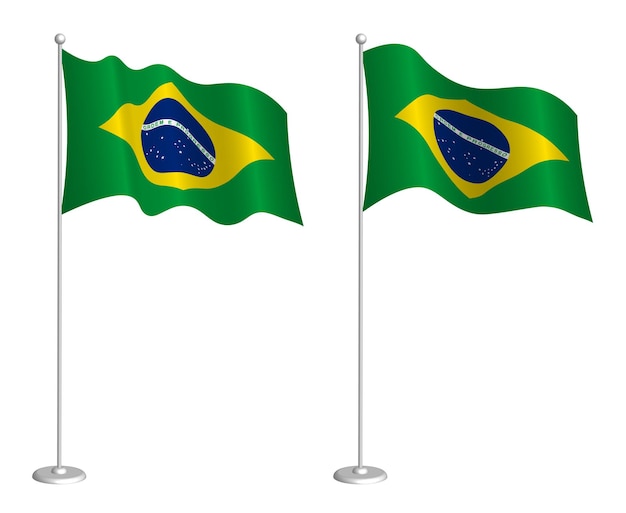 Bandeira da república federativa do brasil no mastro da bandeira balançando ao vento elemento de design de férias ponto de verificação para símbolos de mapa vetor isolado em fundo branco