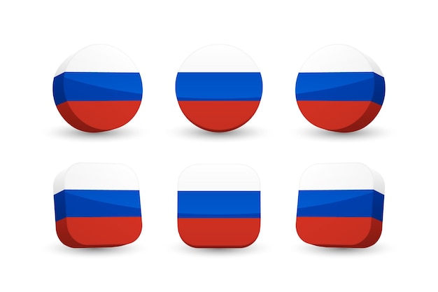 Bandeira da rússia 3d vector ilustração botão bandeira da federação russa  isolada no branco