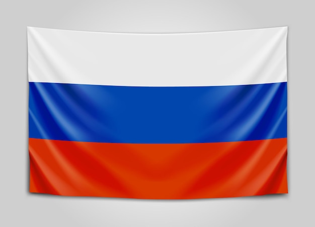 Vetor bandeira da rússia pendurada. federação russa. bandeira nacional.