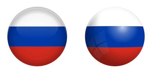 Bandeira da rússia sob o botão de cúpula 3d e na esfera / bola brilhante.