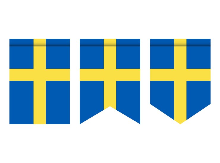 Vetor bandeira da suécia ou flâmula isolada no fundo branco. ícone de bandeira galhardete.