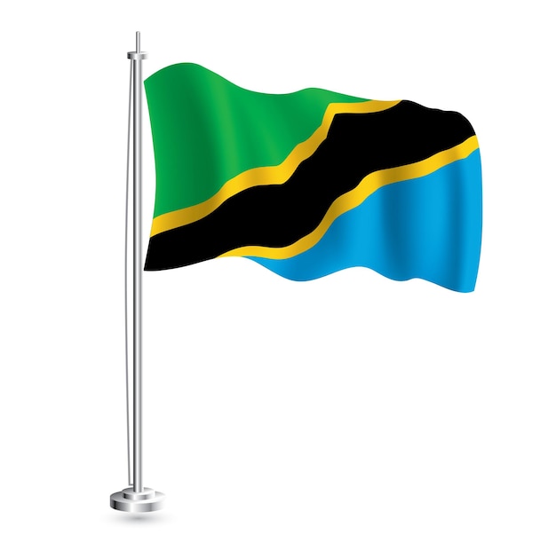 Bandeira da tanzânia isolada bandeira de onda realista do país da tanzânia no mastro