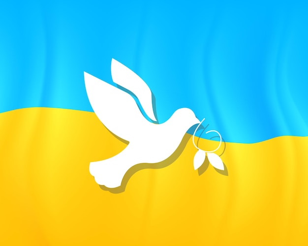 Bandeira da Ucrânia com uma pomba da ilustração vetorial da paz Pomba da paz na bandeira ucraniana