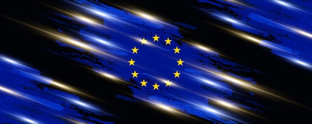 Bandeira da união europeia em estilo de pintura a pincel com semitono e efeitos de luzes brilhantes bandeiras da europa com conceito grunge