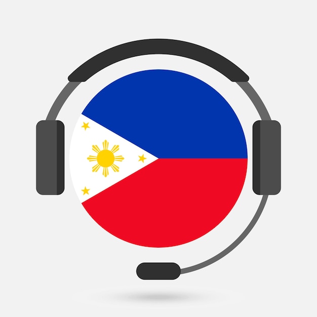 Bandeira das filipinas com fones de ouvido ilustração vetorial língua tagalog