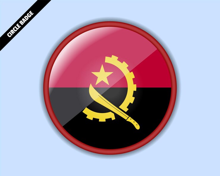 Vetor bandeira de angola círculo distintivo desenho vetorial sinal arredondado com reflexo