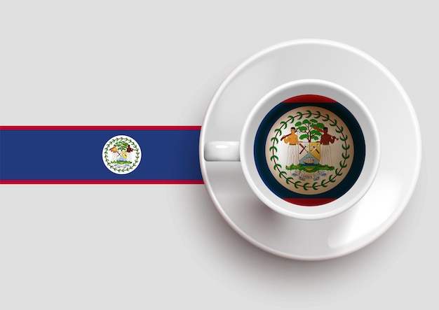 Bandeira de belize com uma saborosa xícara de café na vista superior