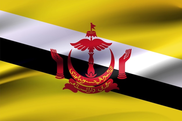 Bandeira de Brunei e ilustração 3d de uma bandeira de Brunei ou bandeira de tecido acenando realista