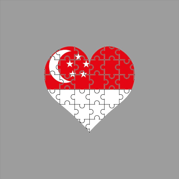 Bandeira de Cingapura em forma de quebra-cabeça de coração em fundo cinza