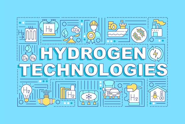 Bandeira de conceitos de palavra de tecnologias de hidrogênio. fonte de energia revolucionária.