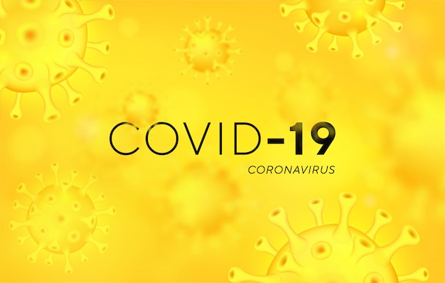 Bandeira de coronavírus covid-19, ilustração 3d 2019-ncov. cartaz com pandemia de coronavírus e conceito de aviso. fundo com células de vírus 3d realistas.