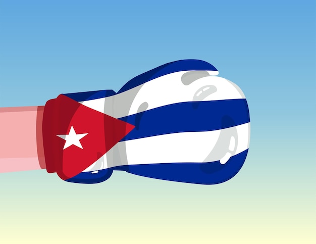 Bandeira de cuba na luva de boxe confronto entre países com poder competitivo