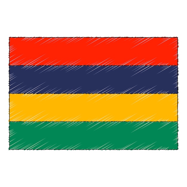 Bandeira de esboço desenhado à mão das maurícias. ícone de vetor de estilo doodle