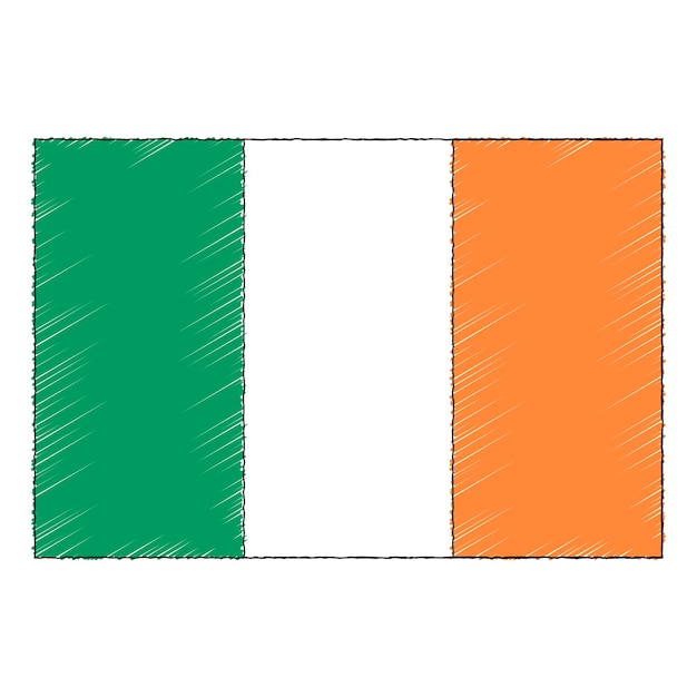 Bandeira de esboço desenhado de mão da irlanda. ícone de vetor de estilo doodle