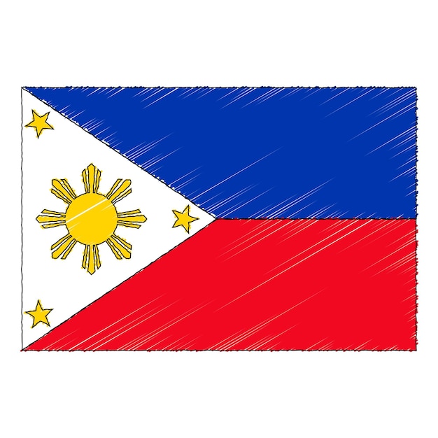 Bandeira de esboço desenhado de mão das filipinas. ícone de vetor de estilo doodle