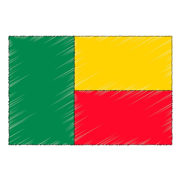 Bandeira de esboço desenhado de mão do benin. ícone de vetor de estilo doodle