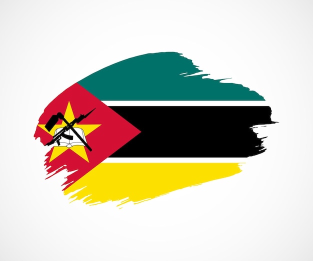 Bandeira de escova de grunge pintada criativa abstrata do país de moçambique com fundo