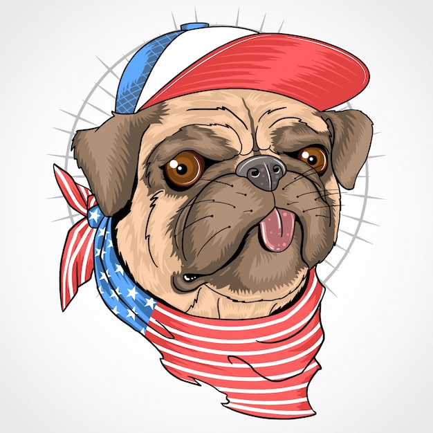 Vetor bandeira de eua de cão pug