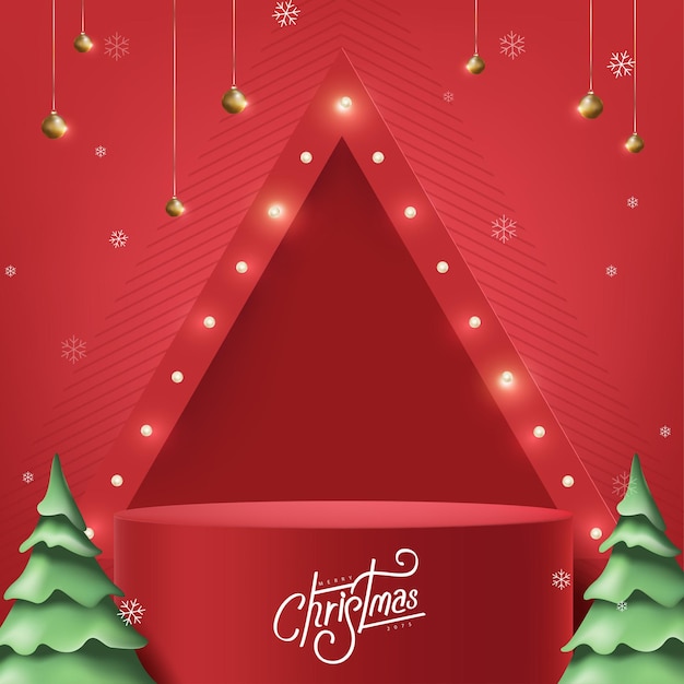 Bandeira de Feliz Natal com exibição de produto vermelho Relógio de fundo de lâmpadas retrô
