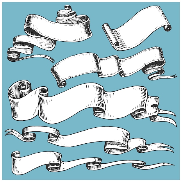 Bandeira de fita desenhada mão vintage ou elemento banner para livro ou outro projeto de aparência antiga. gravado