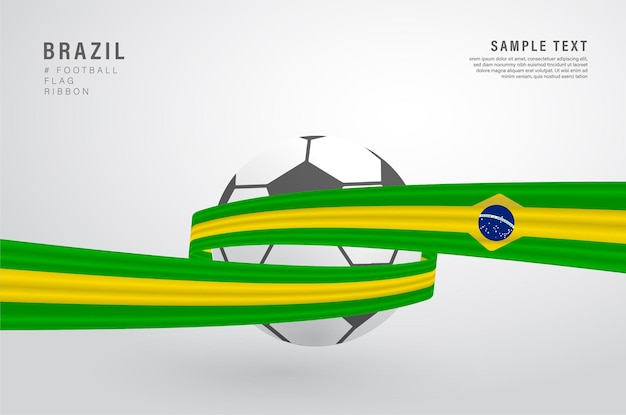 Vetor bandeira de fita do brasil com bola de futebol. campeonato de futebol