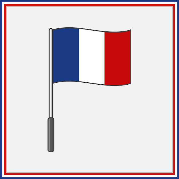 Vetor bandeira de frança dos desenhos animados ilustração vetorial bandeira da frança plano de contorno do ícone